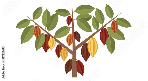 Cocoa Tree with Ripe Pods