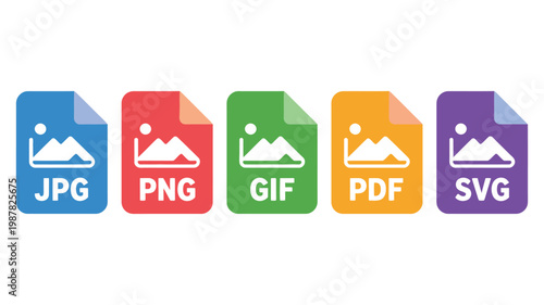 File Format Icons JPG PNG GIF PDF SVG Document File Types Vector Illustration Design Isolated Background