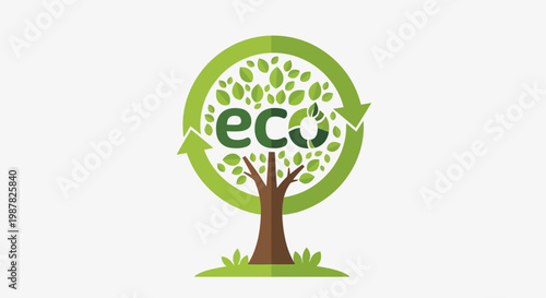 Eco Tree Logo with Recycling Arrows and Green Leaves