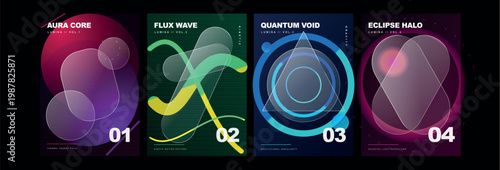 Neon Glowing Abstract Motion Poster Series with Dark Backgrounds for Music Albums, Digital Branding and Futuristic Design Projects