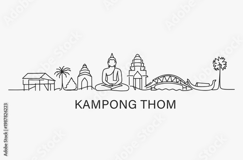 Cuadro en lienzo Flat Design one line without breaking the  Kampong Thom city.