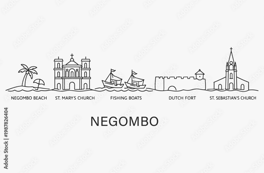Obraz premium Flat Design one line without breaking the Negombo city.