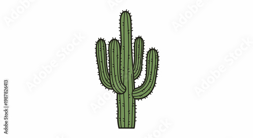 Green Saguaro Cactus Illustration Isolated on White Background