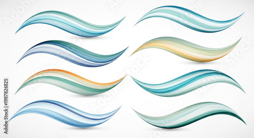 Set of abstract blue wave vector illustrations featuring flowing light curves and water textures for modern web banner design and decorative wallpaper backdrops