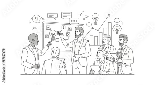 Business Team Brainstorming Meeting Strategy Planning Whiteboard Presentation