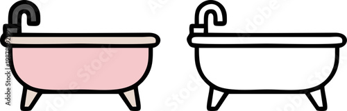 Bathtub Bathroom Interior Fixture Icon in Flat Style