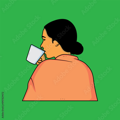 a woman is enjoying drinking coffee.eps