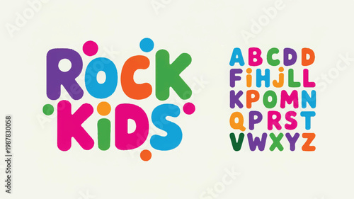 A colorful playful typography design features kids learning alphabet