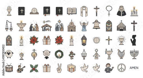 Christianity Symbols Collection: Crosses, Bible, Nativity, Angels, Churches, Worship Icons