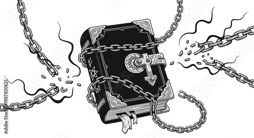 Ancient Grimoire Unlocked From Heavy Chains, Magic Symbol