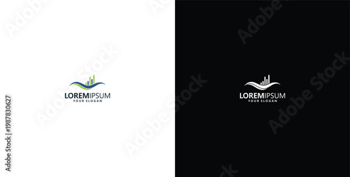 vector logo design wave logo and business consulting logo bar statistics