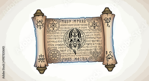 Ancient Scroll with Runes and Tribal Symbol