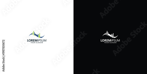 vector logo design wave logo and business consulting logo bar statistics