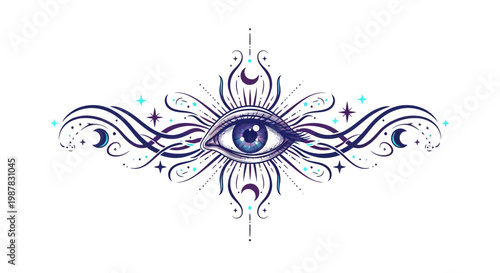 Mystical Eye Symbol with Celestial Ornaments