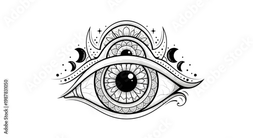 Mystical Eye Symbol with Moon and Stars