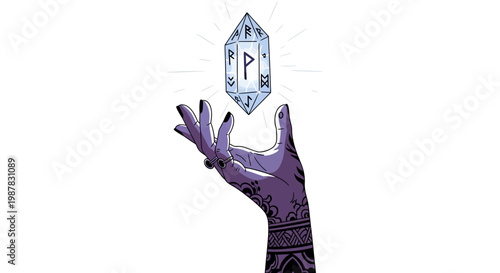 Mystical hand holding rune crystal, occult, magic, divination, esoteric symbol