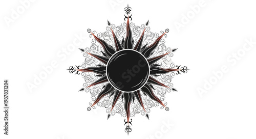 Ornate Black Sun Emblem with Intricate Decorative Elements