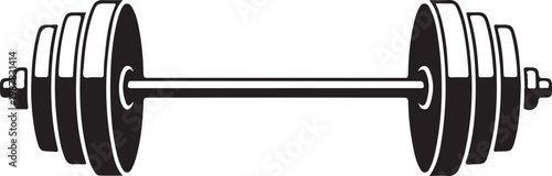 Vector hand drawn silhouette of curved dumbbell isolated on white background. Template for sport icon, symbol, logo or other branding. Modern retro illustration