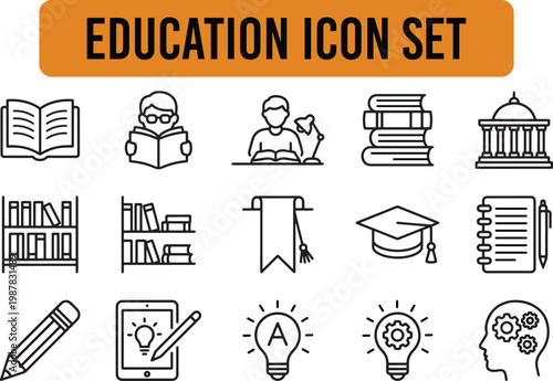 Reading and Education Icon Set – Book, Learning and Knowledge Vector Symbols Collection