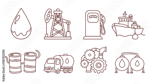 collection featuring oil trucks refinery tanks and fuel extraction pumps