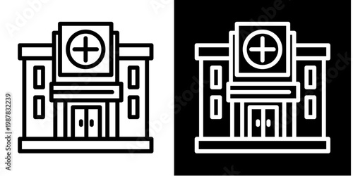 Hospital Building Icon Set White Style Collection