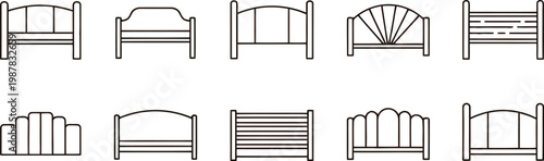 Set of ten linear headboard furniture icons for bedroom design with headboard furniture interior