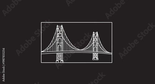 Iconic Golden Gate Bridge illustration in black and white, representing San Francisco's famous landmark
