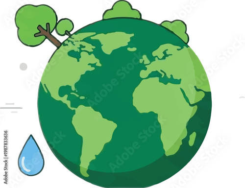 Earth globe icon, green world map, eco friendly symbol, environmental conservation