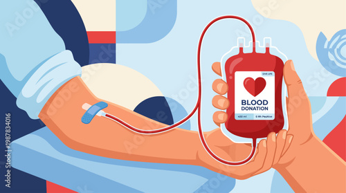 Blood Donation Process Arm Transfusion Flat Vector Illustration