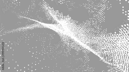 Abstract white particles flying diagonally on gray background with light effect