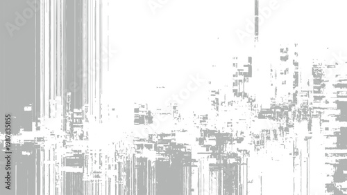 Glitchy distortion effect with white and gray pixels and lines on screen digital noise