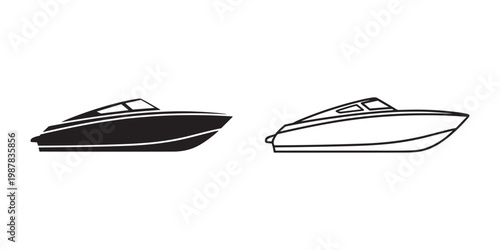 Speed boat silhouette, Speed boat icon, outline vector illustration