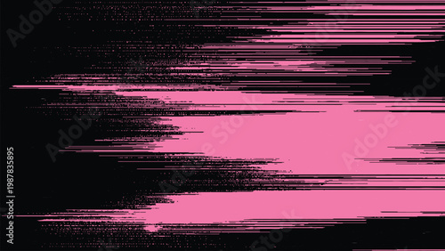 Glitch art pink and black digital distortion effect on a black background
