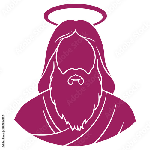 Illustrated portrait of a bearded man with halo symbolizing spirituality and wisdom