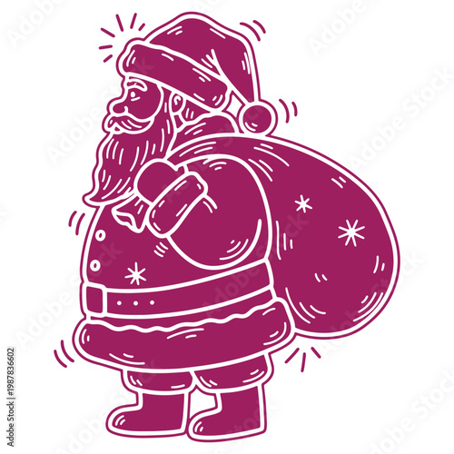 Illustration of Santa Claus carrying a gift bag festive holiday design Christmas theme jolly figure