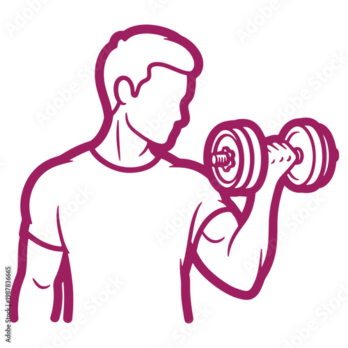 Man lifting dumbbells for fitness and strength training isolated on white background