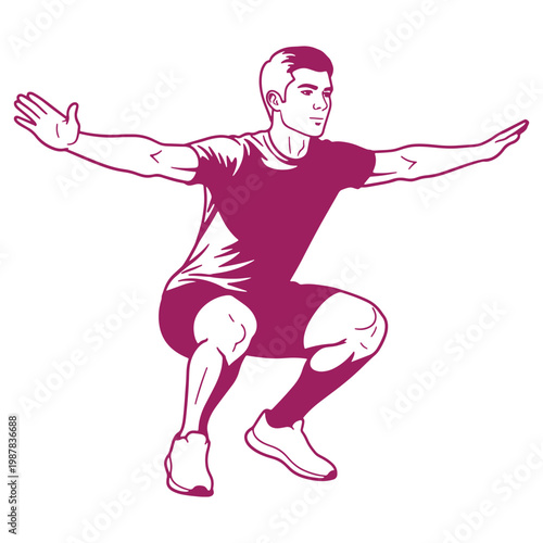 Man Performing Squats Exercise at Home Gym Fitness Routine Workout Illustration