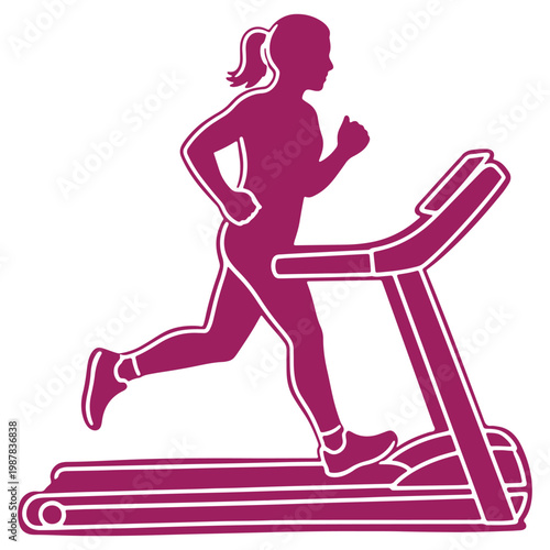 Silhouette of a woman running on a treadmill in a fitness setting emphasizing health and exercise