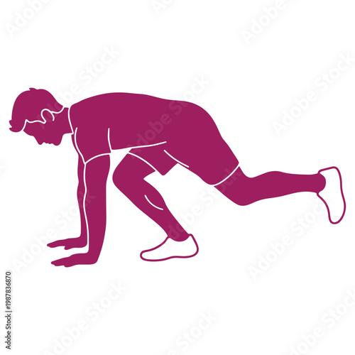 Silhouette of an athlete in starting position ready to sprint isolated on a white background