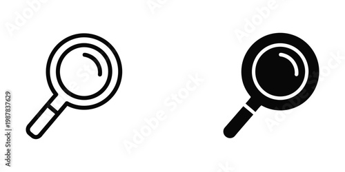 Comparison of a simple and a filled magnifying glass icon illustration
