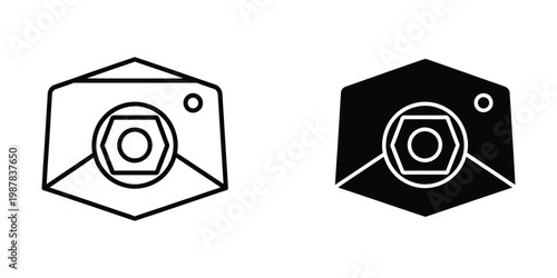 Hexagonal diagram showing two different design styles of a central mechanism