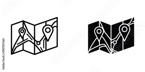 Contrasting map designs with location markers on folded maps