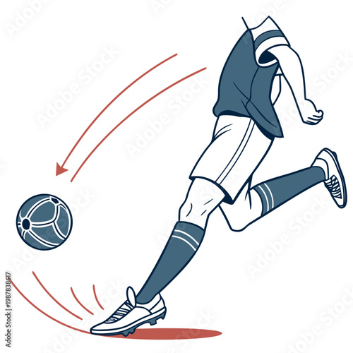 Soccer player preparing for a powerful kick with decorative red arrows showing movement and trajectory during an intensive football training session.