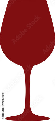 Minimalist Red Wine Glass Silhouette Icon on White Background