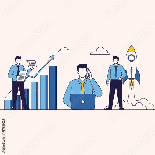 Scientists in protective suits handling a blue liquid container Vector