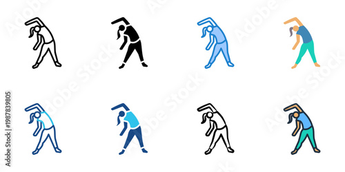 Morning stretch icons set multiple style collection. Editable stroke 
