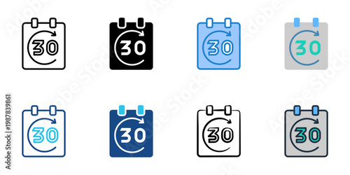 30 day challenge icons set multiple style collection. Editable stroke 
