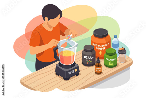 Man Preparing Healthy Supplement Smoothie for Biohacking