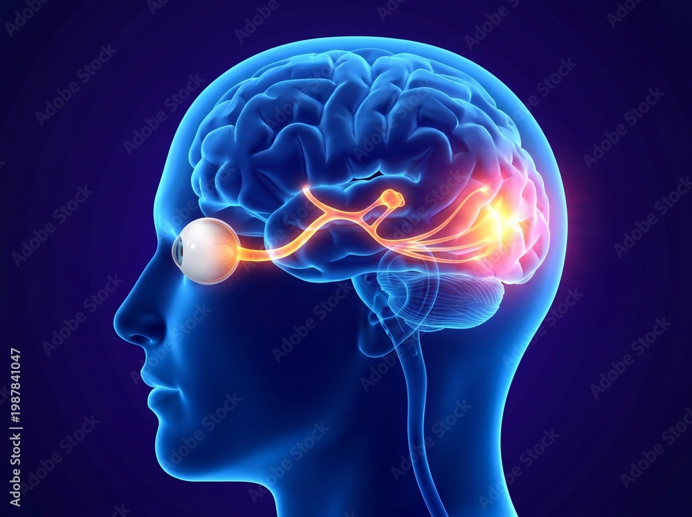 Obraz premium Visual pathway from eye to brain highlighted in vibrant colors illustrating neural connection