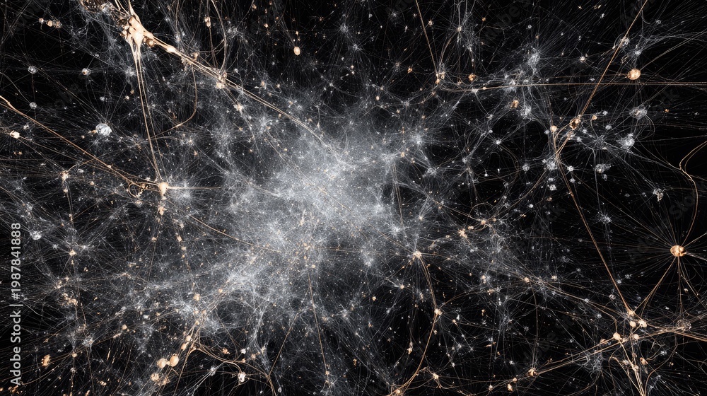 Obraz premium Abstract cosmic network visualization illustrating interconnected stars and galaxies in a dark space